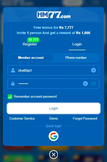 HM77 Game Login